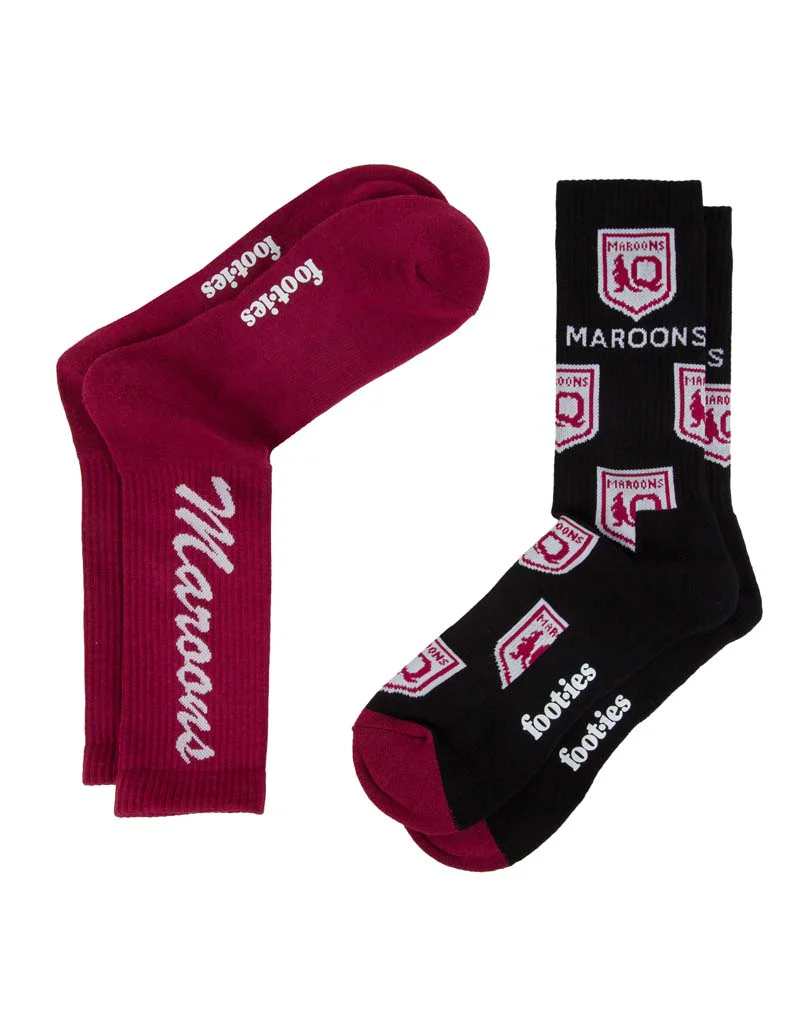 Queensland Maroons Script Sneaker Sock 2 Pack - Image 2